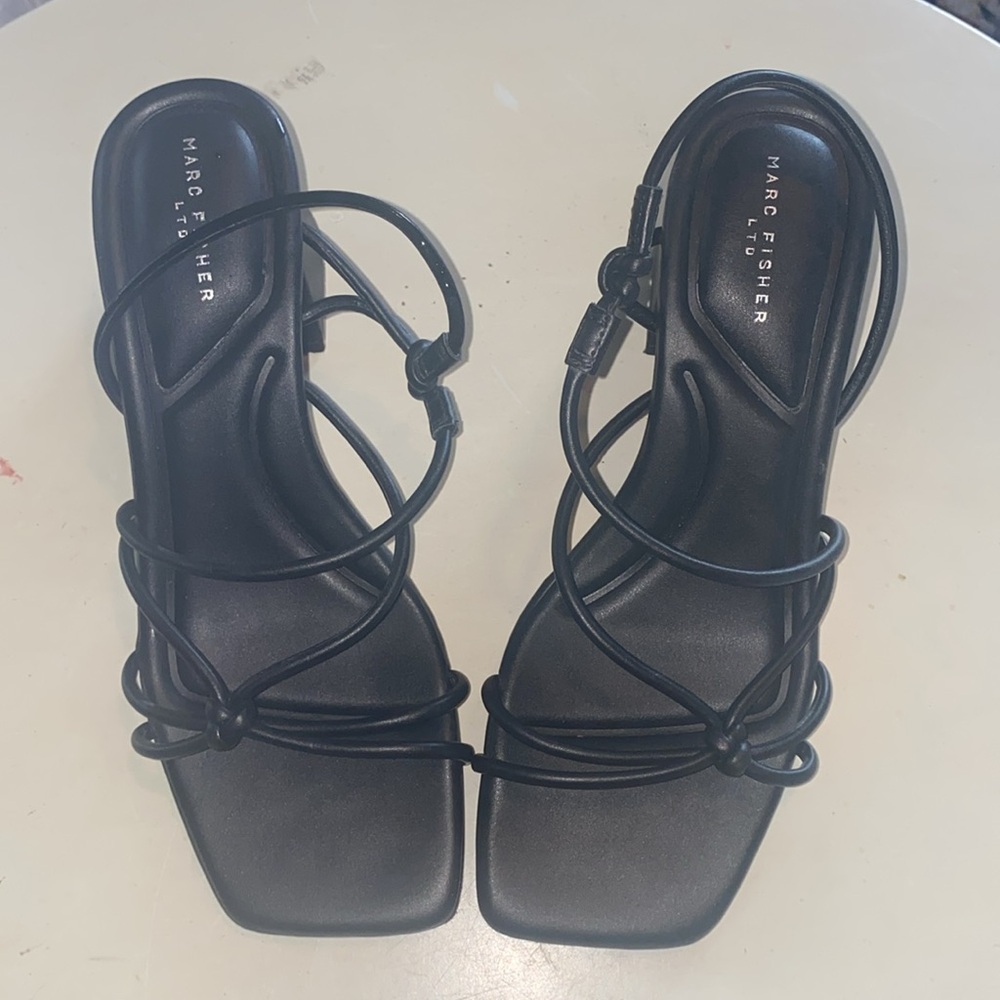 Marc Fisher Black Heeled Sandals with Sleek Straps